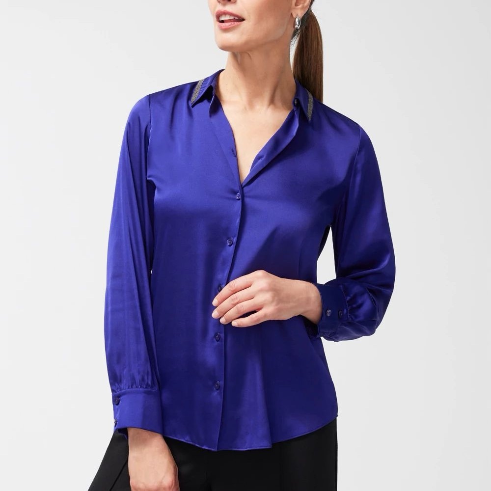 Chico's Ball Chain Detail Button Down Collared Shirt - Purple